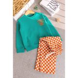 Babymod Erkek Çocuk Sweatshirt Turuncu Dama Desenli Pantolon Ikili 3 Iplik Altüst Takım - Yeşil - 3 - 4 Yaş