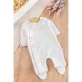 Babymod Fırfır Yakalı Çiçekli Patikli Kız Bebek Tulum - 6 Ay - Krem