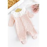 Babymod Fırfır Yakalı Çiçekli Patikli Kız Bebek Tulum - 6 Ay - Somon