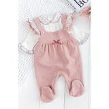 Babymod Fırfırlı Çiçek Desenli Patikli Kız Bebek Tulum Salopet Takım - Yenidoğan - Gül Kurusu
