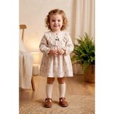 Babymod Fırfırlı Çiçekli 100% Pamuk Müslin Kız Bebek Elbise - 9 - 12 Ay - Bej