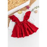 Babymod Fırfırlı Fiyonklu 2'li Kız Bebek Elbise Body Takım - 6 - 9 Ay - Kırmızı
