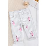Babymod Flamingo Ponponlu Kız Bebek Denim Pantolon Beyaz