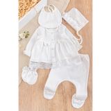 Babymod Güpürlü Fiyonklu Pamuklu Kız Bebek Hastane Çıkışı Bebek Takım Krem - 0 - 3 Ay