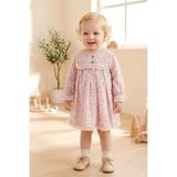 Babymod Kabartma Çiçekli Dantelli 100% Pamuk Özel Gün Kız Bebek Elbise - 6 - 9 Ay - Pembe