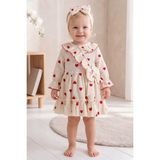 Babymod Kalp Desenli 100% Pamuk Bandanalı Kız Bebek Elbise - 12 - 18 Ay - Kırmızı