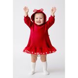 Babymod Kapüşonlu Fiyonklu 100% Pamuk Kız Bebek Elbise - 6 - 9 Ay - Kırmızı
