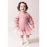 Babymod Kapüşonlu Fiyonklu 100% Pamuk Kız Bebek Elbise - 6 - 9 Ay - Pembe