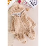 Babymod Kapüşonlu Welsoft Peluş Kışlık Bebek Tulum Bej Renkli Yumuşak Pamuk Polyester Materyal - 9 - 12 Ay