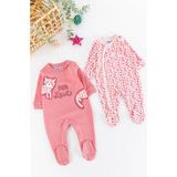 Babymod Kedi Desenli Uzun Kollu 2'li Kız Bebek Tulum Takım - 0 - 3 Ay - Gül Kurusu