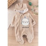 Babymod Kedi Figürlü Welsoft Peluş Kız/erkek Bebek Tulum - 0 - 3 Ay - Bej