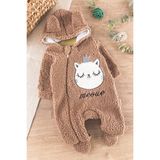 Babymod Kedi Figürlü Welsoft Peluş Kız/erkek Bebek Tulum - 0 - 3 Ay - Kahverengi