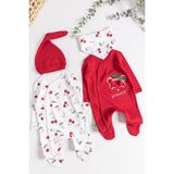 Babymod Kiraz Desenli 2'li Uzun Kollu Kız Bebek Tulum Takım - 3 - 6 Ay - Kırmızı