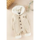 Babymod Kışlık Bebek Tulum Bej Renk Triko Örme Welsoft Astarlı Kapüşonlu 9-12 Ay - 9 - 12 Ay