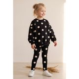 Babymod Kız Çocuk Pamuklu Siyah Puantiye Desenli Sweatshirt Tayt Alt-Üst Takım - 7 - 8 Yaş