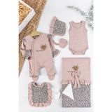 Babymod Leopar Desenli 8'li Kız Çocuk Hastane Çıkışı Çocuk Takımı - Gül Kurusu - 0 - 3 Ay