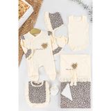 Babymod Leopar Desenli 8'li Kız Çocuk Hastane Çıkışı Çocuk Takımı - Krem - 0 - 3 Ay