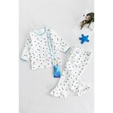 Babymod Önden Çıt Çıtlı Pati Desenli Ikili Bebek Takımı - 3-6 Ay - Mavi