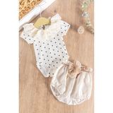 Babymod Puantiye Desenli Güpürlü 2'li Kız Bebek Tulum Takım - 1 - 1,5 Yaş - Krem