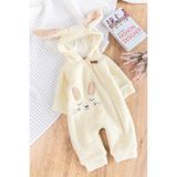 Babymod Tavşan Figürlü Kapüşonlu Welsoft Peluş Kışlık Kız Bebek Tulum