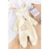Babymod Tavşan İşlemeli Kapüşonlu Welsoft Peluş Kışlık Kız/Erkek Bebek Tulum