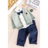 Babymod Triko Hırkalı Papyonlu 4 Parça Şık Erkek Bebek-Çocuk Takım Set - Yeşil - 9 - 12 Ay