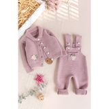 Babymod Triko Kışlık Kız Bebek Salopet Takım Tulum Set - Gül Kurusu - 9 Ay