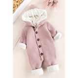 Babymod Triko Örme Welsoft Astarlı Kapüşonlu Kışlık Bebek Tulum - Gül Kurusu - 6 Ay