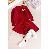 Babymod Triko Yumuşak Dokulu Kız Bebek Kazak Etek Çorap Takım Set - 9 - 12 Ay - Kırmızı