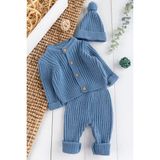 Babymod Unisex Kışlık Bebek Takımı Triko Hırka ve Bere ile 3-6 Ay Boyutunda - 12 - 18 Ay - İndigo