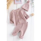 Babymod Unisex Kışlık Takım Triko Hırkalı Bereli Gül Kurusu Renkli 9 - 12 Ay Bebek Seti