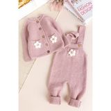 Babymod Yumuşak Dokulu Triko Hırkalı Kız Bebek Örgü Salopet Tulum Set - Gül Kurusu - 6 - 9 Ay