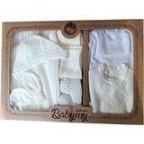 Babymy 4066 Kız Bebek Triko Dantelli 7'li Kutulu Naturel Hastane Çıkış Seti - Basic - 0 - 3 Ay