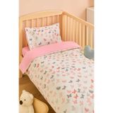 Babynia %100 Pamuk Çocuk 50x90 Anne Yanı Yastık Çarşaf Yorgan Seti Pembe Kelebekli