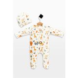 babynup Organik Mini Safari Baskılı Şapkalı Uyku Tulumu Kız Bebek Erkek Bebek 2 Parça 0-3 Ay %100 Pamuk