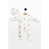 babynup Organik Minik Tavşan Baskılı Şapkalı Uyku Tulumu Kız Bebek Erkek Bebek 2 Parça 0-3 Ay %100 Pamuk