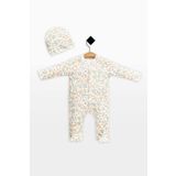 babynup Organik Pembe Mavi Mini Çiçek Baskılı Şapkalı Uyku Tulumu Kız Bebek 2 Parça 0-3 Ay %100 Pamuk