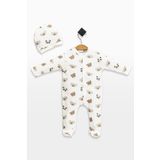 babynup Organik Sevimli Panda Baskılı Şapkalı Uyku Tulumu Kız Bebek Erkek Bebek 2 Parça 0-3 Ay %100 Pamuk