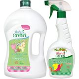 Baby's Green 2'li Set Bebek Çamaşır Deterjanı 40 Yıkama Kokusuz - Bitkisel Leke Çıkarıcı Sprey 750 ml - 1,5 lt