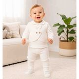 Babys Tasarım Erkek Bebek Papyon Detaylı 2'li Takım Uzun Kollu Şık Bebek Takımı - 9 - 12 Ay - 0-Beyaz