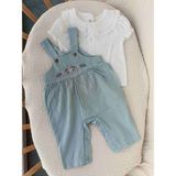 Babys Tasarım Fisto Yaka Gömlek Çiçek Nakışlı Salopet Tulum 2'li Takım Mint Yeşili Kız Bebek Kıyafeti - 12 - 18 Ay