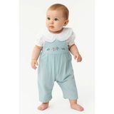 Babys Tasarım Fisto Yaka Gömlek Çiçek Nakışlı Salopet Tulum 2'li Takım Mint Yeşili Kız Bebek Kıyafeti - 6 - 9 Ay