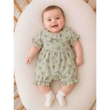 Babys Tasarım Kız Bebek Çiçek Desenli Müslin Tulum – Pamuklu Fırfır Yaka Kurdele Detaylı Yazlık Bebek Tulumu - Adaçayı Yeşili - 9 - 12 Ay