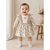 Babys Tasarım Kız Bebek Uzun Kollu Çiçek Desenli Elbise – Pamuklu Fırfırlı Günlük, Doğum Günü ve Özel Gün Elbisesi - 01-Lila - 12 - 18 Ay