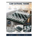 babysch Cam Satranç Takımı 25x25 cm – Dekoratif Şık Tasarım, Şeffaf Cam Satranç Seti