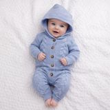 Babysena Kapüşonlu Örgü Erkek Bebek Tulum - 6 - 9 Ay - Mavi