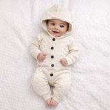 Babysena Kapüşonlu Örgü Erkek Bebek Tulum - 9 - 12 Ay - Ekru