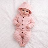 Babysena Kapüşonlu Örgü Kız Bebek Tulum - Pembe - Açık Pembe - 3 - 6 Ay