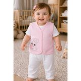 Babyshez %100 Organik Pamuklu Yenidoğan Kız Erkek Bebek Yelek Mevsimlik 3-6 6-9 9-12 Ay - 3 - 6 Ay - Pembe