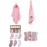 Babyshez Yenidoğan Bebek Havlu Penye Battaniye Ağız Mendili Çorap 4'lü Set - Pembe